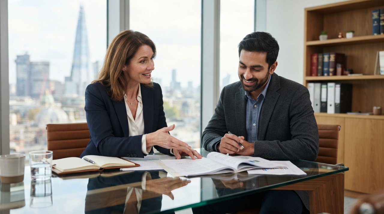 Immigration advisor discussing visa paperwork with a client